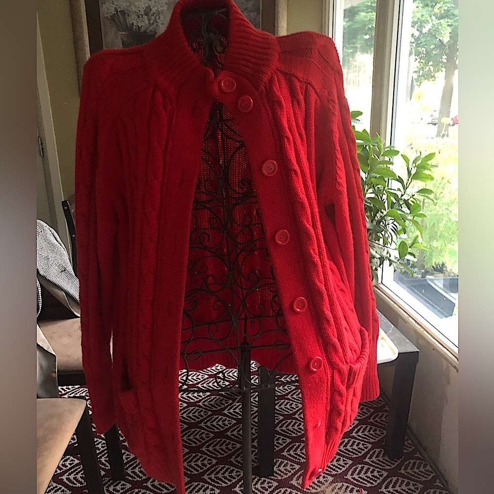SEARS Vintage Cable Knit style acrylic cardigan button up, red